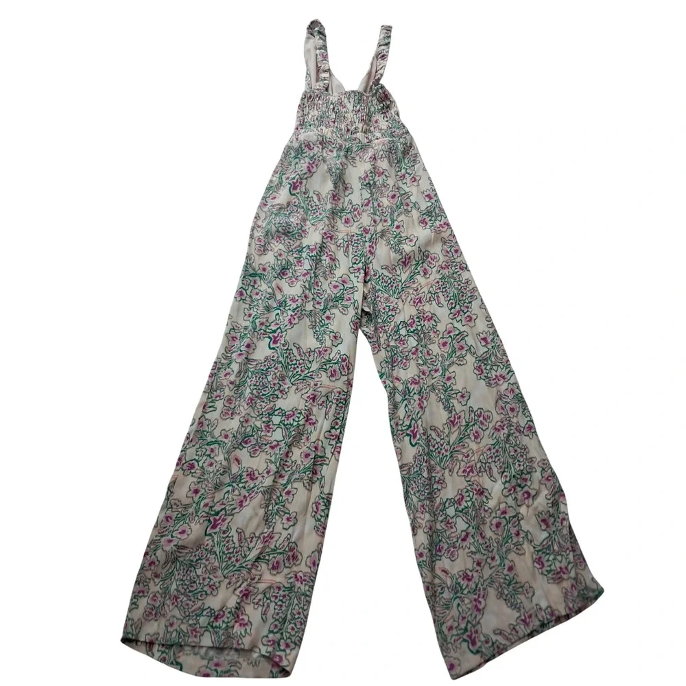 NWT LOFT Floral Smocked Crisscross Back Jumpsuit Womens 10 White Straight Spring